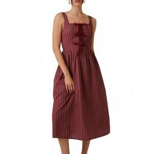 NEW SUNDAY EDITION plaid with bow detail midi dress in red